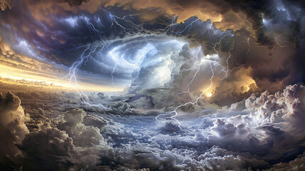 Poster - Nature's energy on display: dramatic sky with powerful lightning and thunderclouds