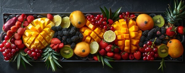 Wall Mural - Tropical fruit platter with pineapples, mangoes, and berries