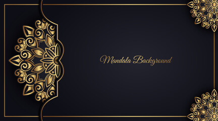 Wall Mural - black background, with gold mandala ornaments