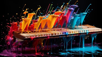 Wall Mural - Abstract illustration of a xylophone in an explosion of colorful paint on a black background