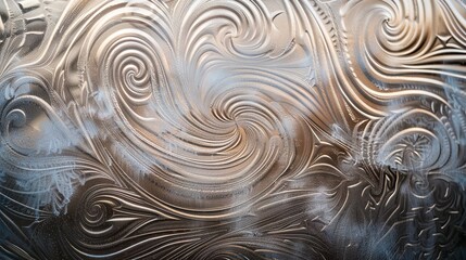 Canvas Print - Window with abstract patterns, close-up, swirling frosted glass, soft daylight, detailed texture, macro shot, creative design. 