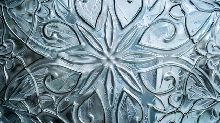 Wall Mural - Close-up of an artistic window, etched glass patterns, soft light, detailed texture, high resolution, intricate craftsmanship. 