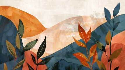 Wall Mural - Abstract artistic design inspired by natural elements such as leaves, flowers and landscapes. Organic shapes and earthy tones to evoke a sense of the natural world.