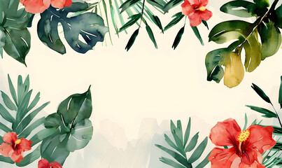 Wall Mural - flower flat foliage nature watercolor flat color design