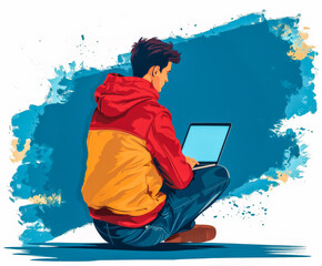 Wall Mural - E learning and online training concept image depicting a person using technology to improve knowledge.