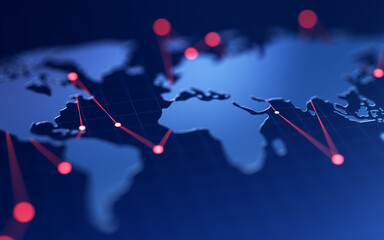 Poster - Global business digital network technology concept on 3d communication world internet connection background growth financial economy profit strategy trade exchange worldwide market virtual analysis.