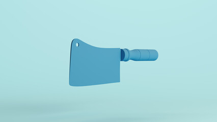 Blue kitchen chopping cleaver blade cutting knife soft tones pale background 3d illustration render digital rendering