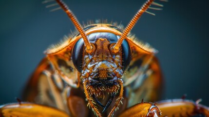 Wall Mural - A macro shot of a cockroach's antennae and head, highlighting its sensory organs and intricate details, perfect for educational purposes