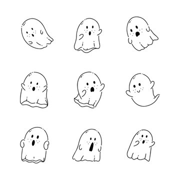 Cute ghost doodle line vector illustration