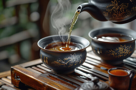 a close shot of dropping tea into a tea cup