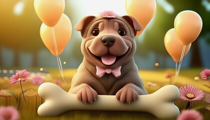 Canvas Print - A smiling shar-pei birthday card 