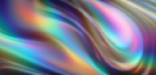 Poster - holographic melted liquid chrome background in iridescent pearlescent hues.