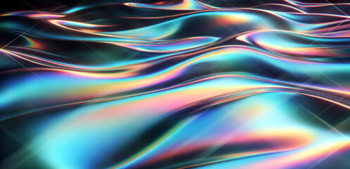 Poster - Holographic melted liquid chrome background in iridescent pearlescent hues.