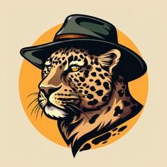 Leopard mascot with black hat illustration