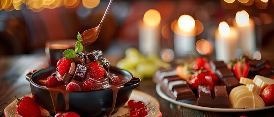 Close up of a chocolate fondant with fresh fruits