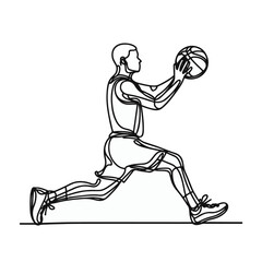 Wall Mural - basketball player Continuous line drawing, people playing basket line art, basketball line art