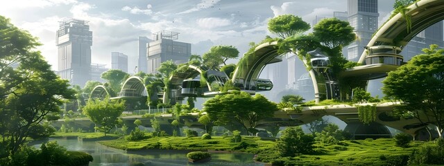 Poster - Futuristic Floating Green City with Innovative Architecture and Transportation