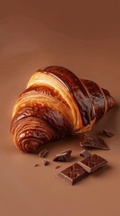 Poster - A chocolate croissant with chocolate chips on top