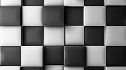 Aufkleber - A black and white checkered pattern made of cubes. The squares are arranged in a grid pattern