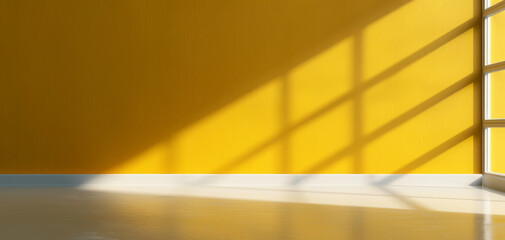 Wall Mural - 3D rendering of an abstract window light shadow on a yellow wall background, highlighting the interplay of light and color in a modern design.