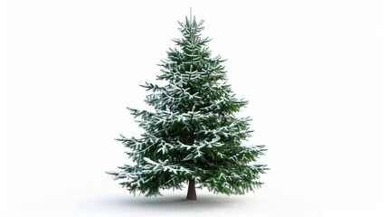 Poster - This image showcases a single evergreen tree with a light dusting of snow on its branches. The tree is isolated on a white background, making it an ideal image for graphic design projects or holiday-t