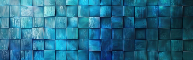Poster - A blue wall with squares of different sizes