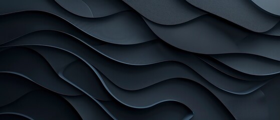 Wall Mural - Abstract black shapes with smooth gradients, offering a subtle texture and 3D effect on black