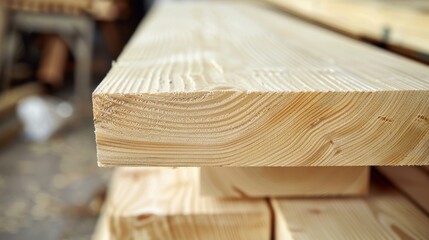 Aufkleber - A stack of wood planks with a grain pattern. The wood is light brown and has a natural texture