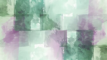 Poster - A painting with a green background and purple and white splatters. The splatters are in different shapes and sizes, and the painting has a sense of movement and energy