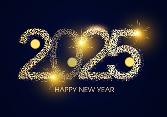 Wall Mural - Happy New 2025 Year poster template with bokeh light effects. New Year number. Calendar design.