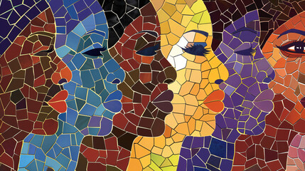 Poster - Colorful mosaic artwork showcasing a variety of stylized faces