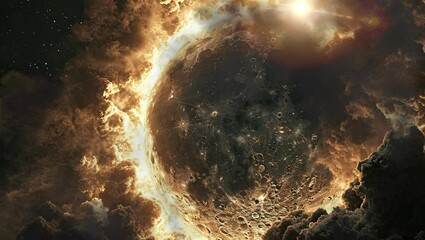 Poster - The moon satellite explodes in space, surreal landscape