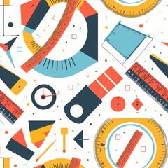 Aufkleber - A colorful pattern of rulers and other measuring tools. Concept of creativity and playfulness, as the various shapes and sizes of the rulers create a visually interesting and dynamic scene