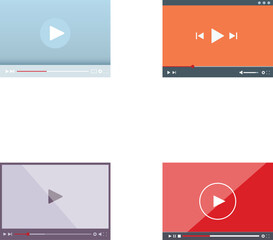 Poster - Four minimalistic video player templates with play buttons and progress bars, ideal for web design