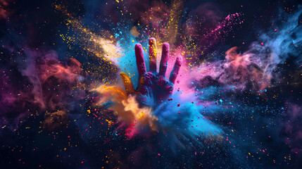 Poster - Vibrant hand covered in colorful powder, evoking the spirit of holi celebrations