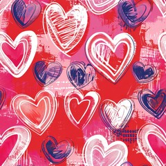 Poster - Red, Pink, and White Hand-Drawn Hearts Pattern