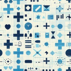 Aufkleber - Abstract Geometric Pattern With Blue and White Shapes on a Gridded Background