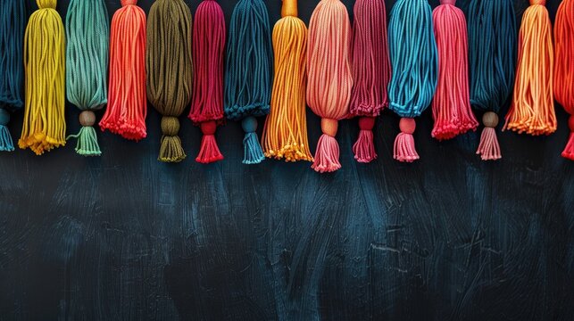 Abundant colorful tassels with empty space