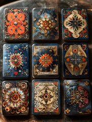 Poster - Detailed Gypsy Card Patterns with Vibrant Ornamental Designs and Mandala Like Motifs