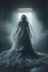 Wall Mural - a woman in a wedding dress standing in front of a window