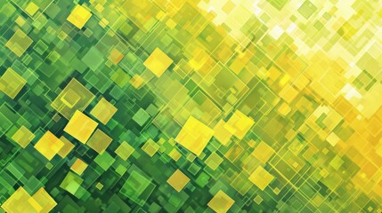 Poster - A green and yellow background with squares of different sizes. The squares are arranged in a way that creates a sense of movement and energy. The colors and shapes give the impression of a dynamic
