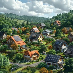 Wall Mural - Sustainable Rural Village with Standalone Microgrid Power System