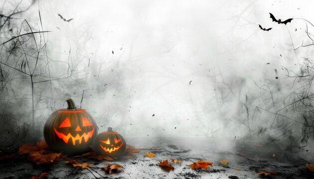 Spooky halloween white background for advertisements with ample space for text placement