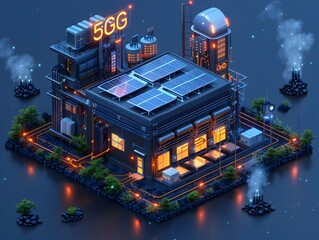 Poster - futuristic of a microgrid powering 5g infrastructure in a smart urban landscape