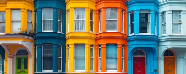 victorian terrace house with colorful facades.