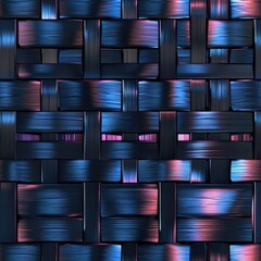 Poster - A close-up image of a woven pattern texture with a metallic blue and pink color scheme. The pattern consists of rectangular shapes, woven together to form a repeating, grid-like design. The metallic f