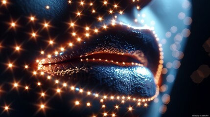 Wall Mural - female lips extreme close up shot, glowing radium lips with diamond, shining effect