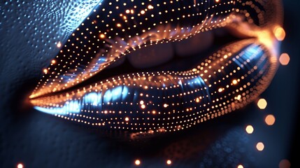 Wall Mural - female lips extreme close up shot, glowing radium lips with diamond, shining effect