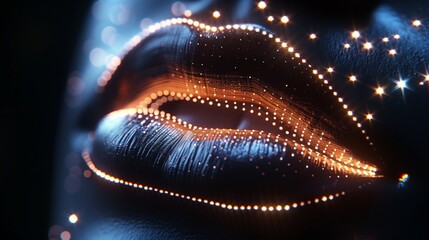 Wall Mural - female lips extreme close up shot, glowing radium lips with diamond, shining effect