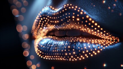 Wall Mural - female lips extreme close up shot, glowing radium lips with diamond, shining effect